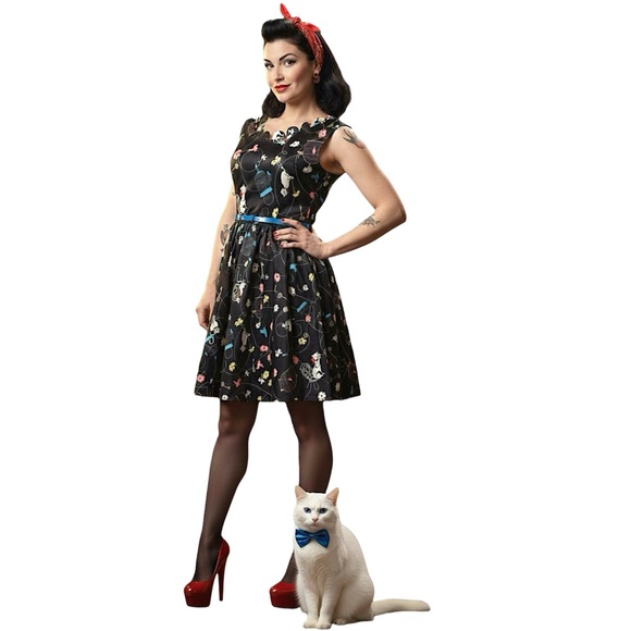 Lindy Bop Daria Birdcage Cat floral Dress scalloped neckline rockabilly pinup 4 - Picture 2 of 11